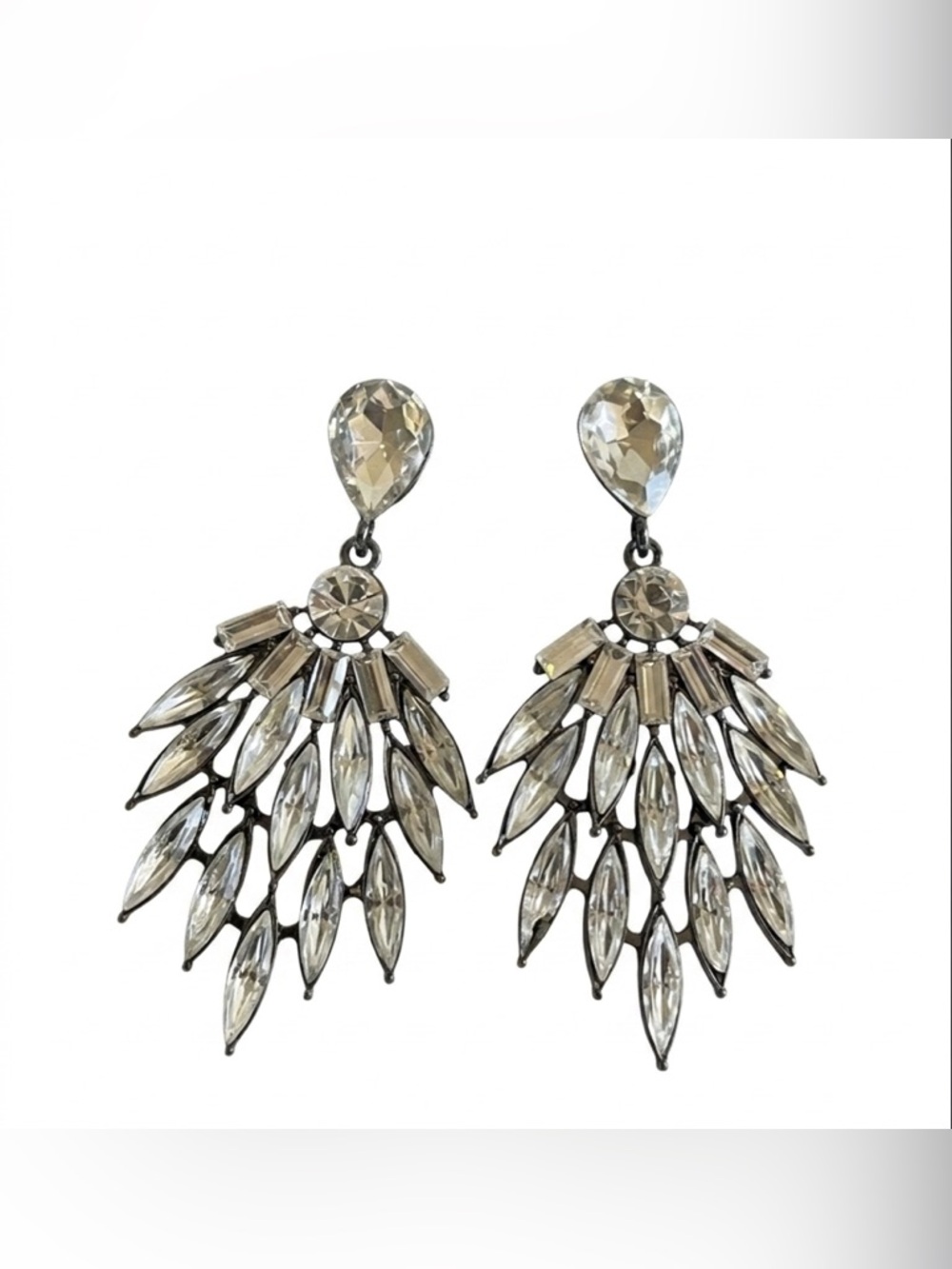 NWT WA Studios Crystal Silver Statement Earrings - Picture 2 of 6